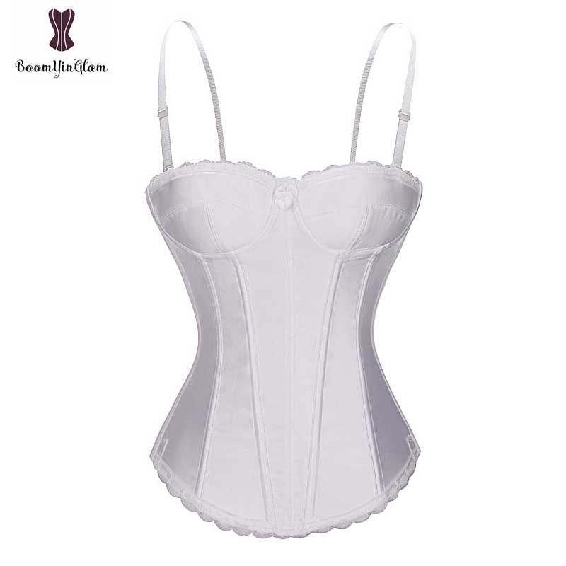 Elastic Bone Lac White Corset with Cup