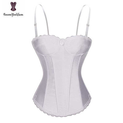 Elastic Bone Lac White Corset with Cup