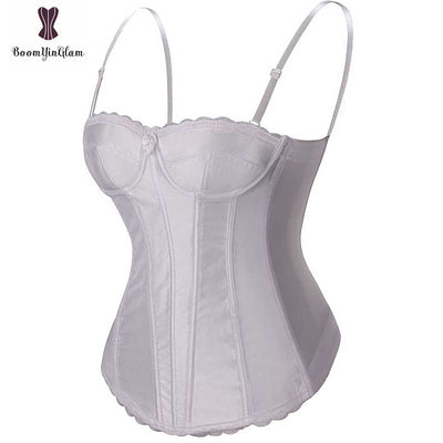 Elastic Bone Lac White Corset with Cup