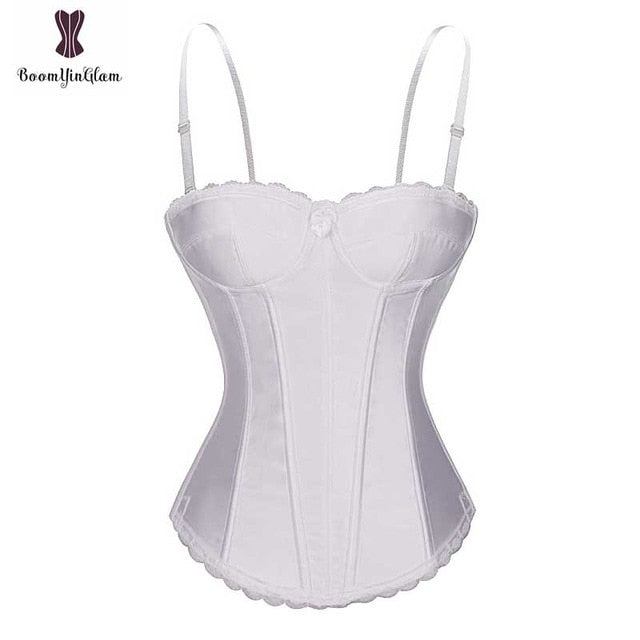 Elastic Bone Lac White Corset with Cup
