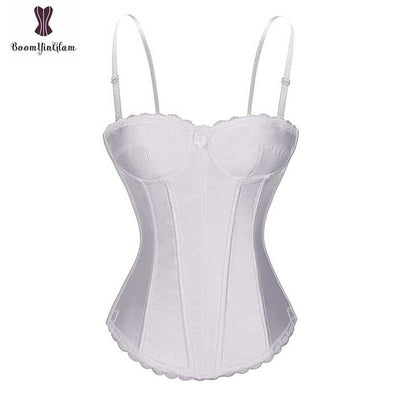 Elastic Bone Lac White Corset with Cup